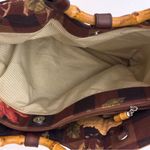 Cynthia Hart Los Angeles Floral Plaid Tote Bag Bamboo Handles Gold Brown Photo 10