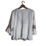 Savanna Jane Shirt Womens Medium White Embroidered Boho Peasant Tunic 3/4 Sleeve Photo 9
