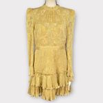 Saylor Adria Minidress Women's Large Gold Lace Long Sleeve High Neck Tiered NWT Photo 2