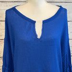 Free People  "We the Free" Long Sleeve Top Waffle Weave Blue-Small Photo 1