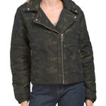 Juicy Couture  Women’s Small Camo Puffer Moto Jacket Green Zip Front Quilted Y2K Photo 0