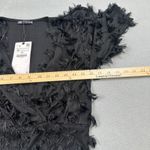 ZARA NWT Top M Womens Black Sheer Textured Fringe Blouse Ribbed Long Sleeve V Photo 3