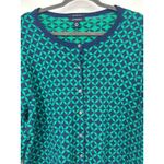 Lands' End  Cardigan Sweater Womens 1X Geometric Button Supima Cotton Blue Green Photo 1