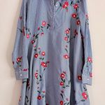 Vasna Blue Striped Embroidered Floral Shirt Dress Size Medium Photo 0