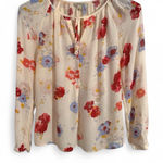 Lucky Brand  Cream w/Multi Floral Raglan Long Sleeve Blouse Sz S $80 Photo 0