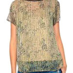 Ella Moss  Silk Gold Lynx Sheer Animal Print top M Photo 0