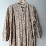 Pietsie Atlin Floral Cotton Long Sleeve Henley Trapeze Shift Midi Dress Size XS White Photo 2