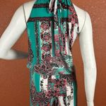 Flirty Pink Women's Paisley Jumpsuit in Teal and Pink Size Small. B32 Green Photo 5