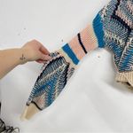 En Crême En Crème Cream & Blue Argyle Knit Sweater Balloon Sleeves Womens M Chunky Fall Photo 7