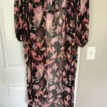 Floral Sheer Summer Cover Up Cardigan Maxi Length Resort Beach Vacation Black Photo 1