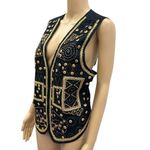 Vintage AJ Cotton Embellished Beaded Vest Black Boho Festival Western Womens XL Photo 4