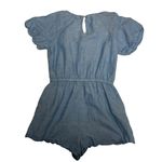 J. Crew Women's Linen Cotton Blend Blue Romper Scalloped Hem Keyhole Size Medium Photo 3