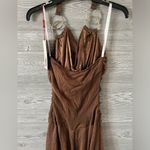 Milano‎ brown Y2K formal prom dress gown. Halter neck hi low appearance floor Photo 6