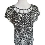Womens Louise Paris Abstract Print Laser Cut Rhinestone Detail Top Blouse Photo 0