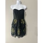 BCBGMAXAZRIA  Tia Embroidered Strapless Mini Dress Black Yellow Floral Lace 8P Photo 2