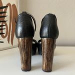 Brunello Cucinelli Black Leather Platform Block Heel Peep T-Strap Sandals 40.5 Photo 4