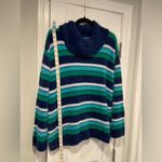 Lands' End Size M Blue Stripe Fuzzy Cowl Neck Long Sleeve Pullover Sweater Photo 6