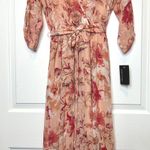 STELLA & JULIE NWT Floral Faux Wrap Midi Dress Belted Size 8 Pink Photo 0