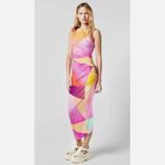 SMYTHE Abstract Neon Print One Shoulder Ruched Jersey Midi Dress 8 Pink Photo 1