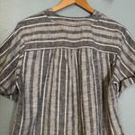 Anthropologie  Pilcro Surf Shirt Linen Henley Grey Stripe Size Small Boho Coastal Photo 8