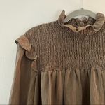 French Connection Dress Boza Crinkle Woven Mock Neck L/S Smocked Yoke Sz L NWT Photo 5