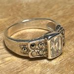 Sterling Silver Vintage Marcasite & White Topaz Dainty 925 Ring Photo 3