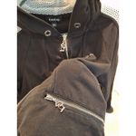 Bebe Short Zip Up Hoodie Y2K Style Womens L Black White Stripe Rhinestone Logo Photo 2