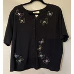 Vintage Bechamel 1X Black Colorful Shirt Top Embroidered Beaded Butterflies‎ Photo 0