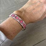 Halcyon Days Chain enamel hinged bangle in a pink and gold colorway. Silver Photo 0