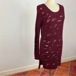 Free People  Burgundy Long Sleeve Distressed Sweater Dress Photo 1