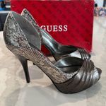Guess Platform Snakeskin Peep Toe Locklyn Stiletto Heels Womens Size 8.5M Silver Photo 1