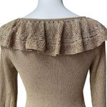 LAUREN Ralph Lauren Silk Blend Gold Metallic Ruffle Neck Trim Sweater Size L Photo 9