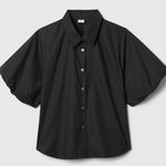 Gap  Organic Cotton Short Puff Sleeve Button Down Shirt Top Black XXL Photo 0