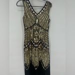 1920s Flapper Great Gatsby Charleston Sequins Beaded Fringe New Year Dress Gold Size M Photo 5