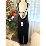 ZARA Long Ruched Oil Slick Fabric Maxi Dress with Back Slit in Black Photo 10