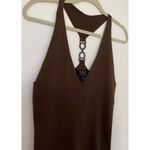 David Meister Metal Silk Blend Brown Knit Halter V-Neck Top Sz L Photo 2
