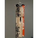 Roz & Ali  Floral Black Orange Deep V Neck Tie Waist Sleeveless Dress Size 12 Photo 1