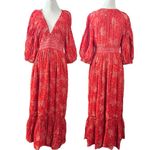 Free People  Golden Hour Maxi Dress Cherry Red XS Bohemian Spring Floral 70s Photo 7