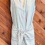 Drew Linen Striped Sleeveless Mini Dress Pullover Medium White Blue Anthro Photo 0