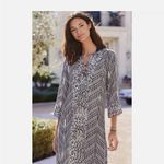 Soft Surroundings  Raven Shift Black and White Dress  3/4 Sleeve Ikat Print Rayon Photo 1