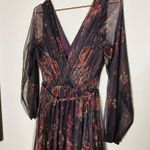 Marchesa Notte Dark Purple Sheer Rose Floral Plunging V Photo 3
