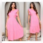 Flutter Ruffle Sleeve Modest Mid/Ankle Barbie Pink Spring Summer Dress Photo 1