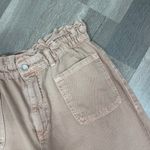 ZARA  High Rise Barrel Leg Paper Bag Crop Jeans Baggy Beige Peach 12 Photo 3
