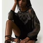 Free People NEW Toni Blouse Black Mesh Lace Trim Super Oversized Photo 3
