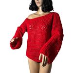 American Vintage Vintage Grandma made crochet red sexy off shoulder sweater size medium Photo 4