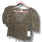 Abound NWT  Tie Front Cotton Poplin Crop Top - Size L - Leopard Print Photo 4