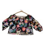 C&C California  Black Floral Square Neck Balloon Sleeve Linen Crop Top S Photo 2