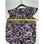J.Crew  100% Silk Floral Hibiscus Print Flutter Sleeve Blue Pink Top 12P Photo 5