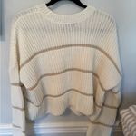 moon & madison Cream and Tan Striped Sweater White Size M Photo 3