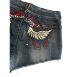 Romwe Denim Shorts Womens Size 3XL Fallen Angel Embroidered Cut Off Jean Shorts Photo 8